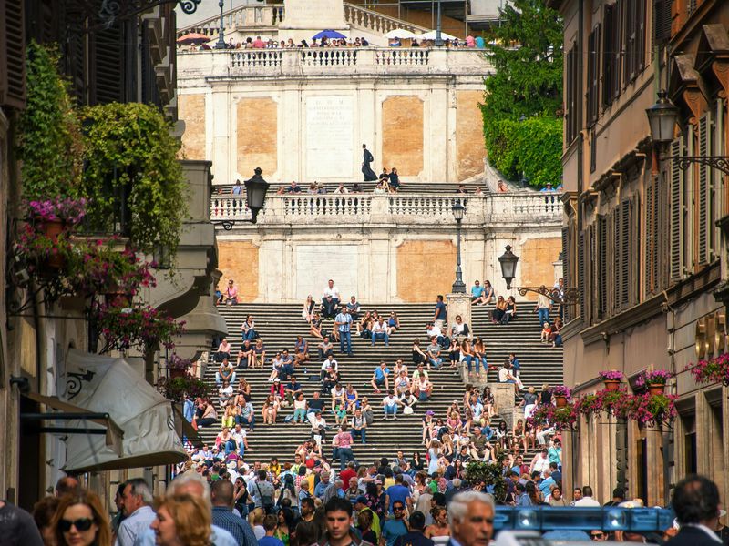 A busy Roman piazza near Rione Monti — the neighbourhood surrounding Hotel Colle Oppio